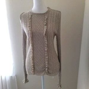 Zara Metallic Beige Knit Long Sleeve Pullover Size Large